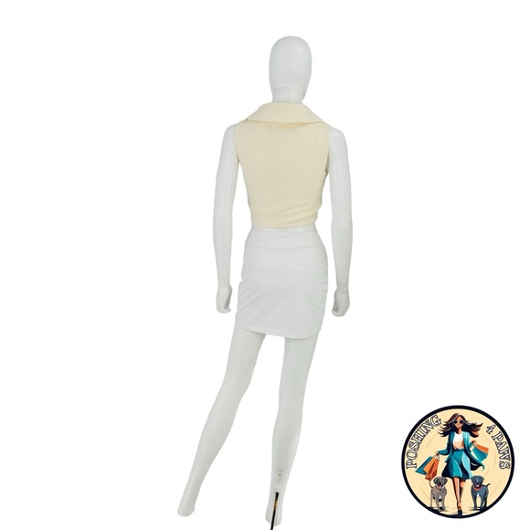 Camila Coelho Ivory Beja Waffle Tennis Prep Collared Preppy Crop Top XXS - Picture 6 of 11